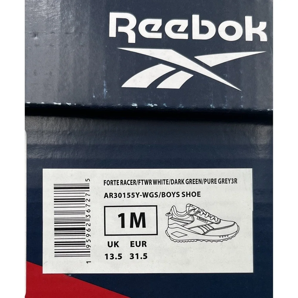 Reebok Youth Big Boys Girls Sneakers‎ Size 1 White Green Beige Classic Lace-Up